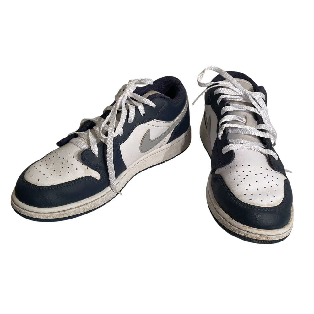 Air Jordan 1 Low Top Youth Size 5.5Y. White, Gray, Navy Blue With Box